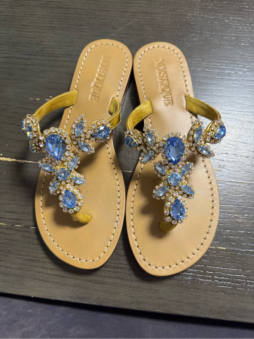 Mystique Embellished Blue Jewel Thong Sandals for Women